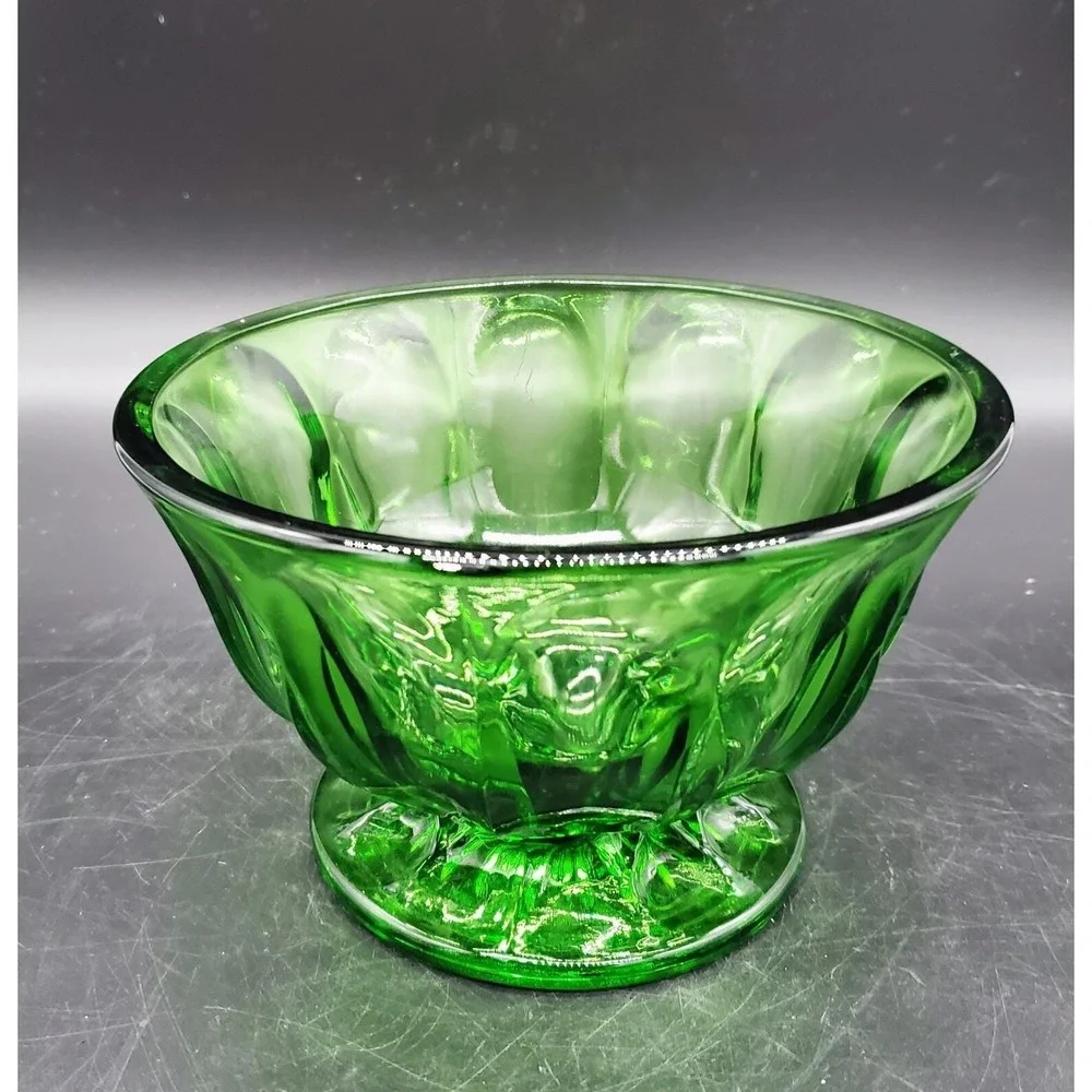 Vintage Anchor Hocking Emerald Green‎ Glass Thumbprint Pedestal Candy Dish Bowl